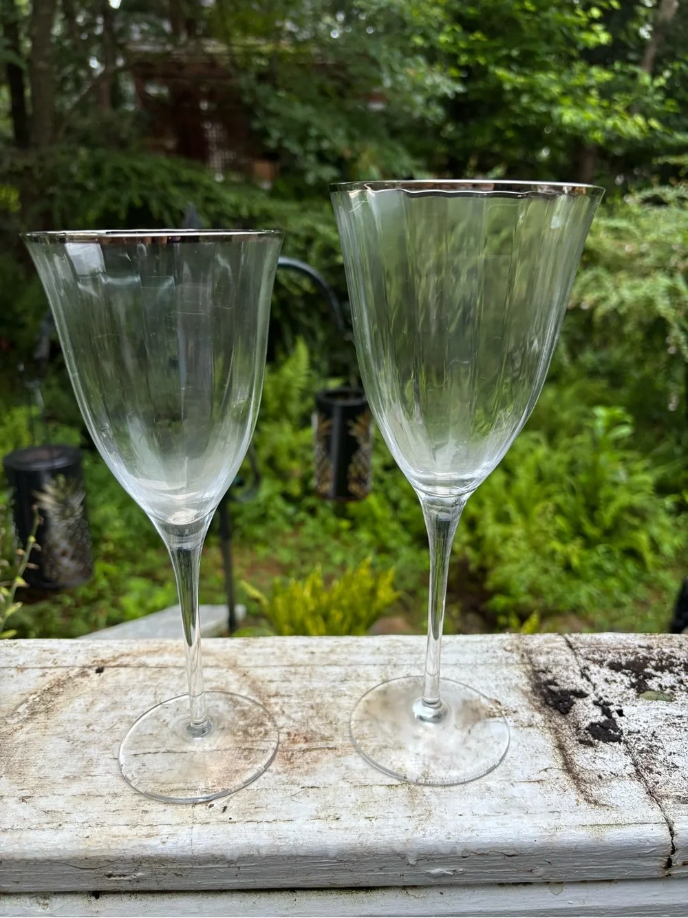 Gorham Laurin Platinum Crystal 1 Red and 1 White Wine Glass with Silver Trim
